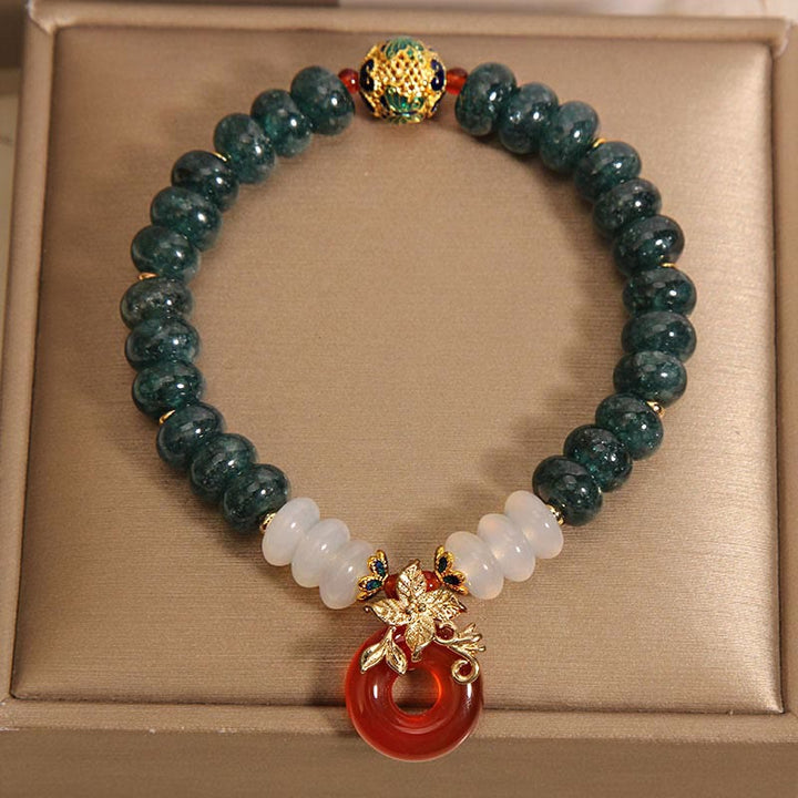 Bracelet porte-bonheur en perles de boulier avec boucle de paix et Buddha Stones en jade, agate blanche et agate rouge