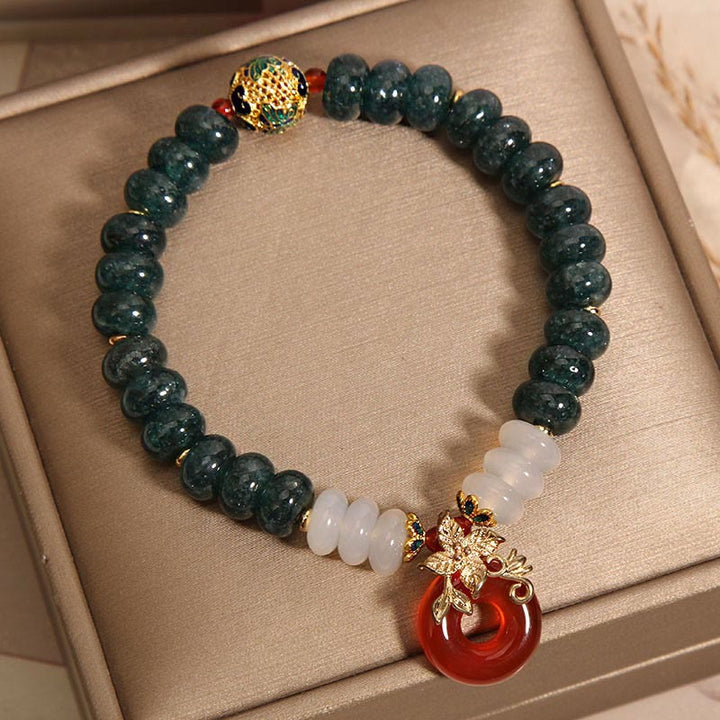 Bracelet porte-bonheur en perles de boulier avec boucle de paix et Buddha Stones en jade, agate blanche et agate rouge
