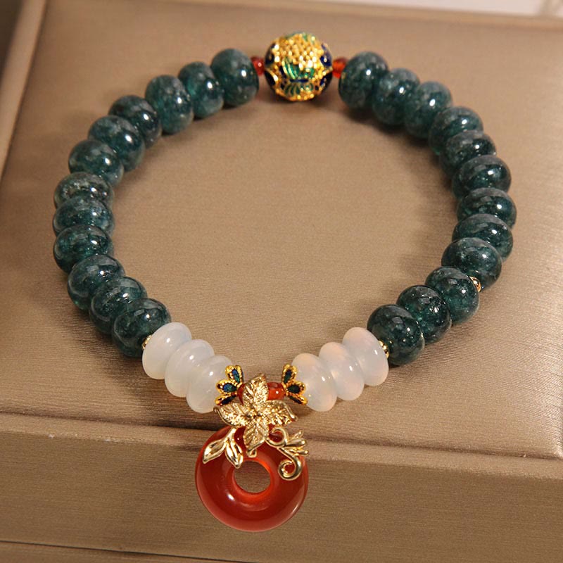 Bracelet porte-bonheur en perles de boulier avec boucle de paix et Buddha Stones en jade, agate blanche et agate rouge