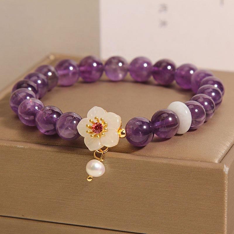 Bracelet d'équilibre avec breloque en perles d'agate blanche et améthyste naturelle de Buddha Stones