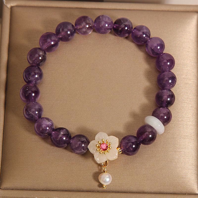 Bracelet d'équilibre avec breloque en perles d'agate blanche et améthyste naturelle de Buddha Stones