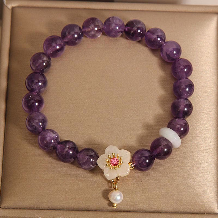 Bracelet d'équilibre avec breloque en perles d'agate blanche et améthyste naturelle de Buddha Stones