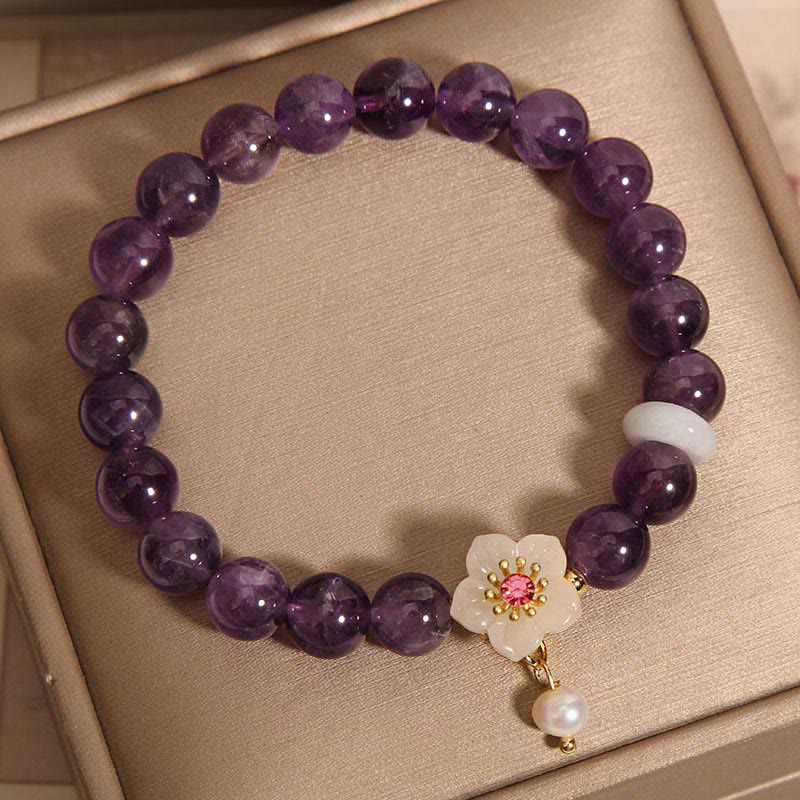 Bracelet d'équilibre avec breloque en perles d'agate blanche et améthyste naturelle de Buddha Stones