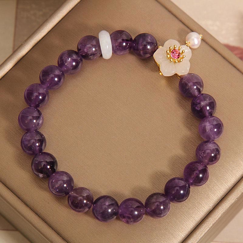 Bracelet d'équilibre avec breloque en perles d'agate blanche et améthyste naturelle de Buddha Stones