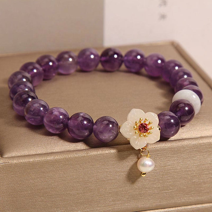 Bracelet d'équilibre avec breloque en perles d'agate blanche et améthyste naturelle de Buddha Stones