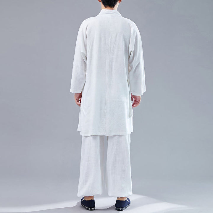 Ensemble de vêtements en coton et lin pour homme, 2 pièces, Buddha Stones en V, manches longues, haut et pantalon, méditation, zen, Tai Chi - image 2