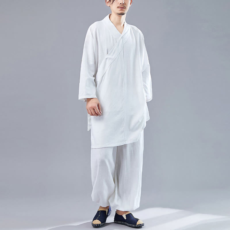 Ensemble de vêtements en coton et lin pour homme, 2 pièces, Buddha Stones en V, manches longues, haut et pantalon, méditation, zen, Tai Chi - image 4
