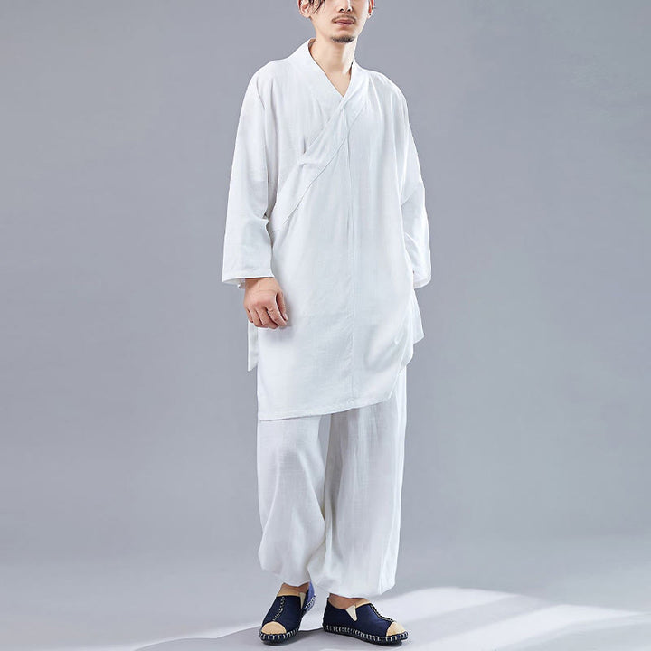 Ensemble de vêtements en coton et lin pour homme, 2 pièces, Buddha Stones en V, manches longues, haut et pantalon, méditation, zen, Tai Chi - image 4