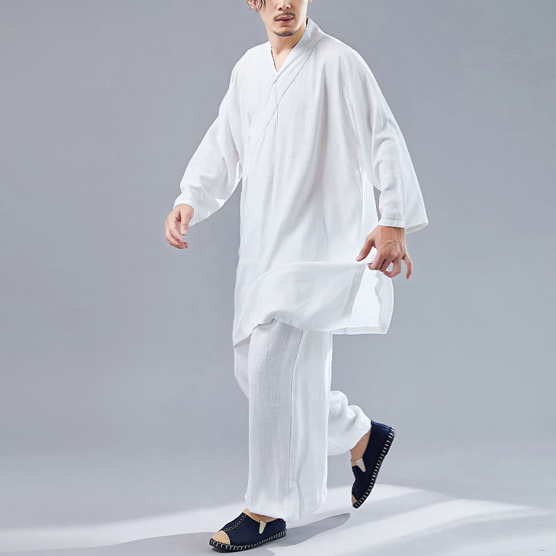 Ensemble de vêtements en coton et lin pour homme, 2 pièces, Buddha Stones en V, manches longues, haut et pantalon, méditation, zen, Tai Chi - image 3