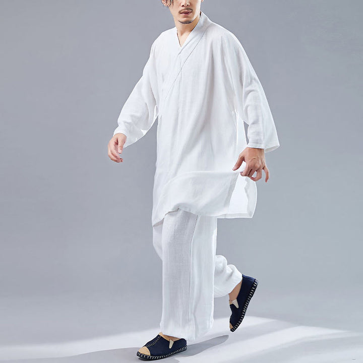 Ensemble de vêtements en coton et lin pour homme, 2 pièces, Buddha Stones en V, manches longues, haut et pantalon, méditation, zen, Tai Chi - image 3