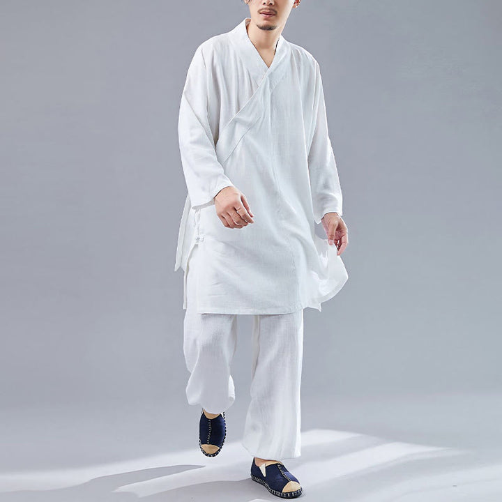 Ensemble de vêtements en coton et lin pour homme, 2 pièces, Buddha Stones en V, manches longues, haut et pantalon, méditation, zen, Tai Chi - image 5