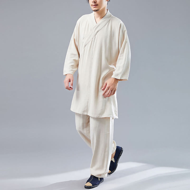 Ensemble de vêtements en coton et lin pour homme, 2 pièces, Buddha Stones en V, manches longues, haut et pantalon, méditation, zen, Tai Chi - image 11