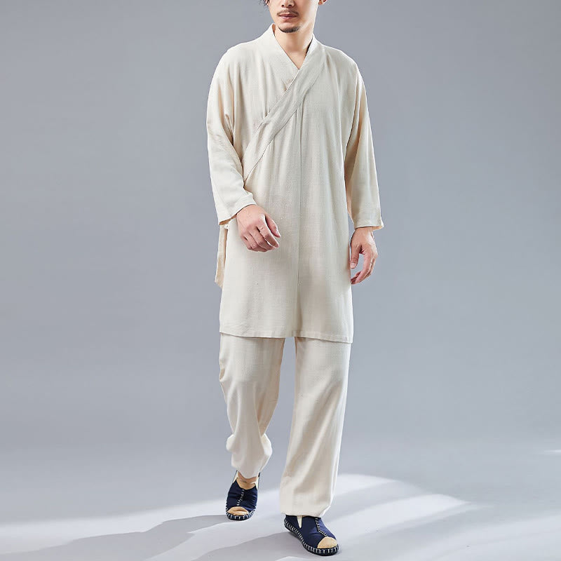 Ensemble de vêtements en coton et lin pour homme, 2 pièces, Buddha Stones en V, manches longues, haut et pantalon, méditation, zen, Tai Chi - Lin - US/UK/AU42，EU52 (XL)  - image 8