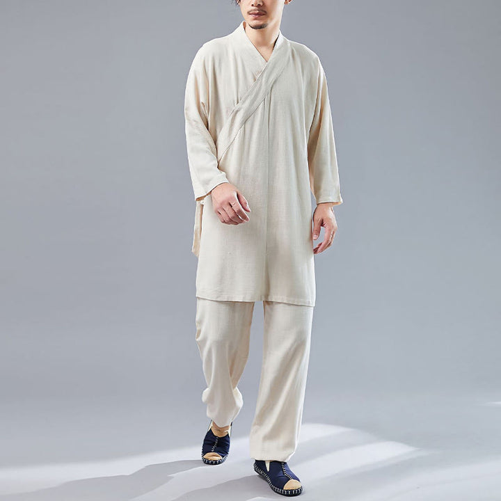 Ensemble de vêtements en coton et lin pour homme, 2 pièces, Buddha Stones en V, manches longues, haut et pantalon, méditation, zen, Tai Chi - Lin - US/UK/AU42，EU52 (XL)  - image 8