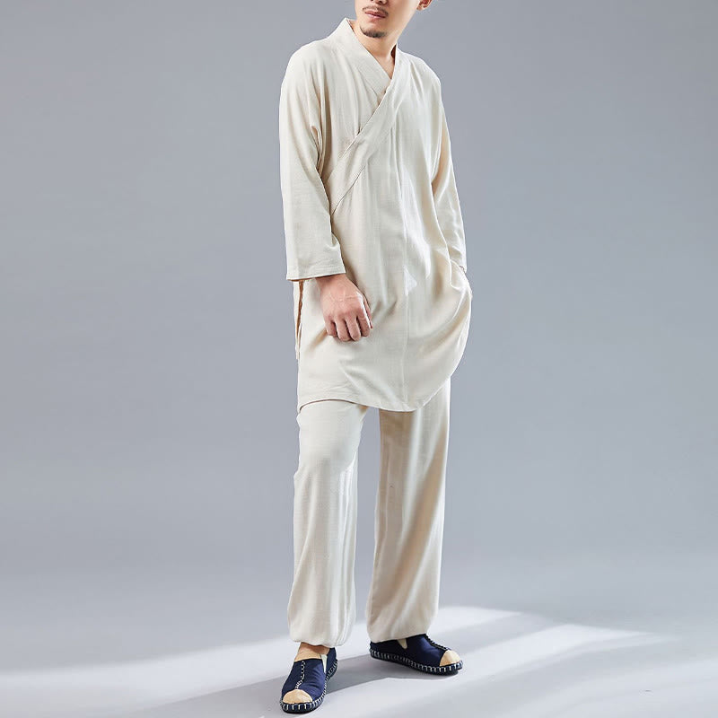 Ensemble de vêtements en coton et lin pour homme, 2 pièces, Buddha Stones en V, manches longues, haut et pantalon, méditation, zen, Tai Chi - image 15