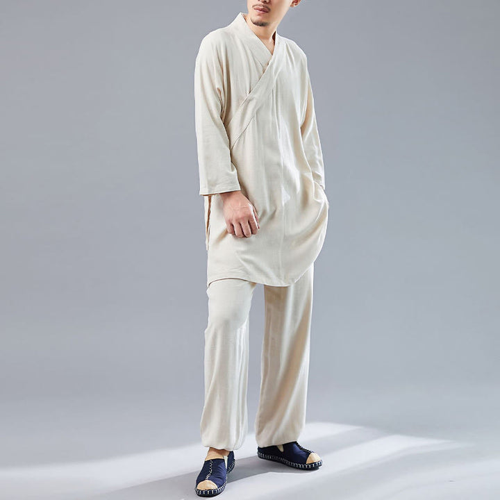 Ensemble de vêtements en coton et lin pour homme, 2 pièces, Buddha Stones en V, manches longues, haut et pantalon, méditation, zen, Tai Chi - image 15