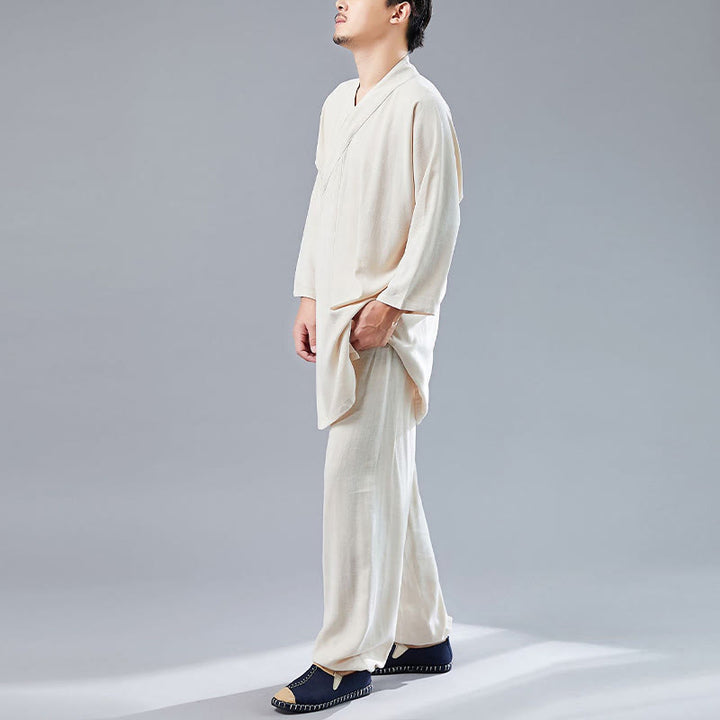Ensemble de vêtements en coton et lin pour homme, 2 pièces, Buddha Stones en V, manches longues, haut et pantalon, méditation, zen, Tai Chi - image 13