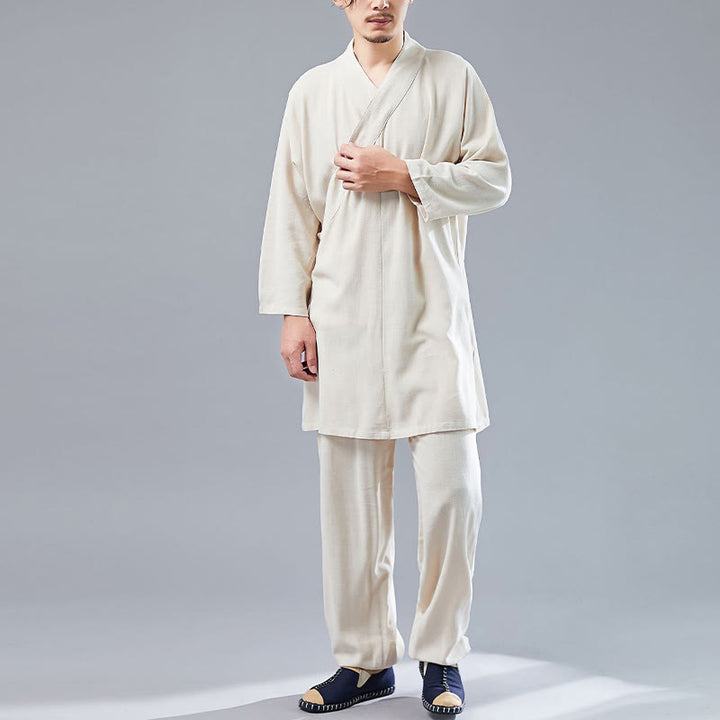 Ensemble de vêtements en coton et lin pour homme, 2 pièces, Buddha Stones en V, manches longues, haut et pantalon, méditation, zen, Tai Chi - image 9