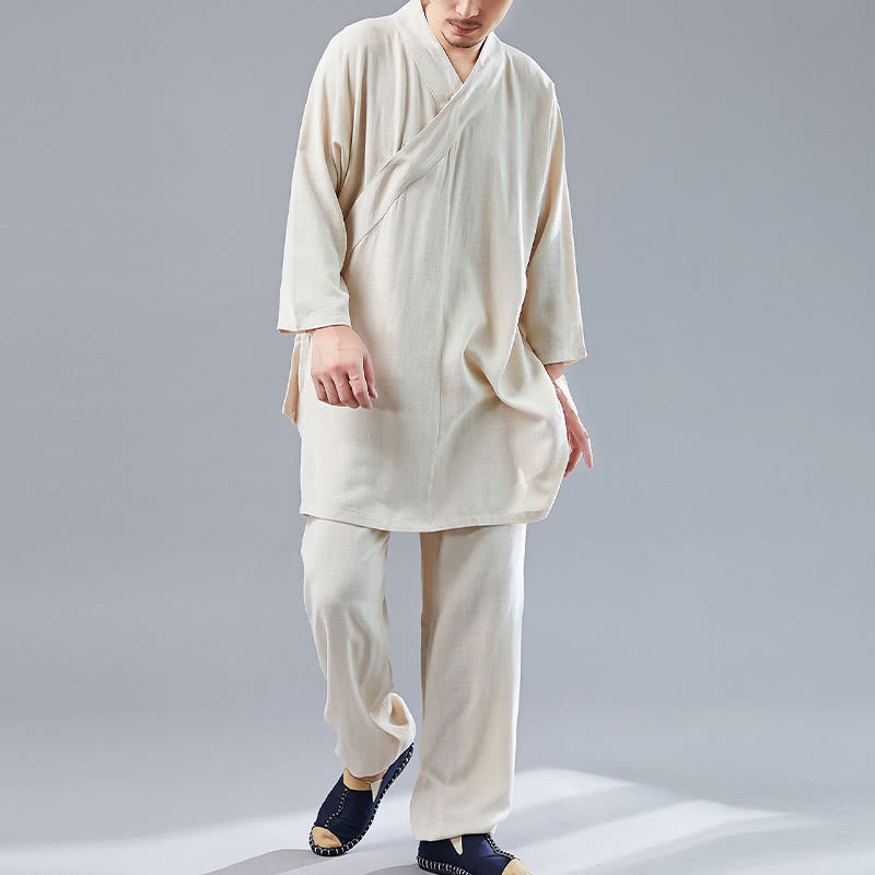 Ensemble de vêtements en coton et lin pour homme, 2 pièces, Buddha Stones en V, manches longues, haut et pantalon, méditation, zen, Tai Chi - image 14