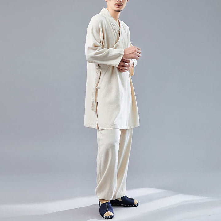 Ensemble de vêtements en coton et lin pour homme, 2 pièces, Buddha Stones en V, manches longues, haut et pantalon, méditation, zen, Tai Chi - image 12