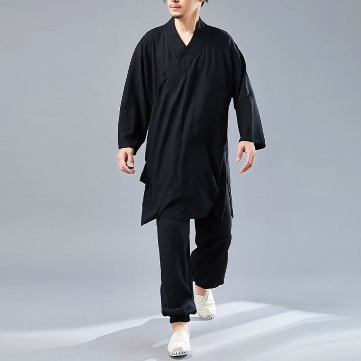 Ensemble de vêtements en coton et lin pour homme, 2 pièces, Buddha Stones en V, manches longues, haut et pantalon, méditation, zen, Tai Chi - image 27