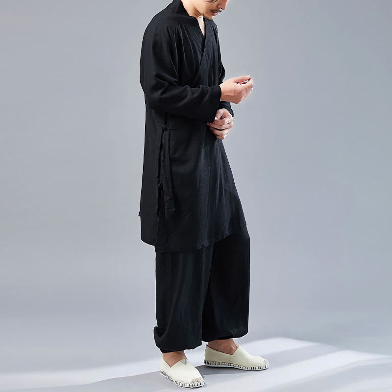 Ensemble de vêtements en coton et lin pour homme, 2 pièces, Buddha Stones en V, manches longues, haut et pantalon, méditation, zen, Tai Chi - image 24