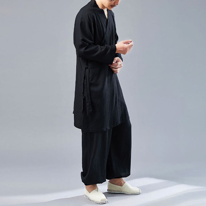 Ensemble de vêtements en coton et lin pour homme, 2 pièces, Buddha Stones en V, manches longues, haut et pantalon, méditation, zen, Tai Chi - image 24
