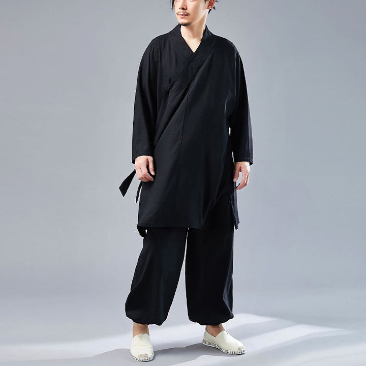 Ensemble de vêtements en coton et lin pour homme, 2 pièces, Buddha Stones en V, manches longues, haut et pantalon, méditation, zen, Tai Chi - image 26