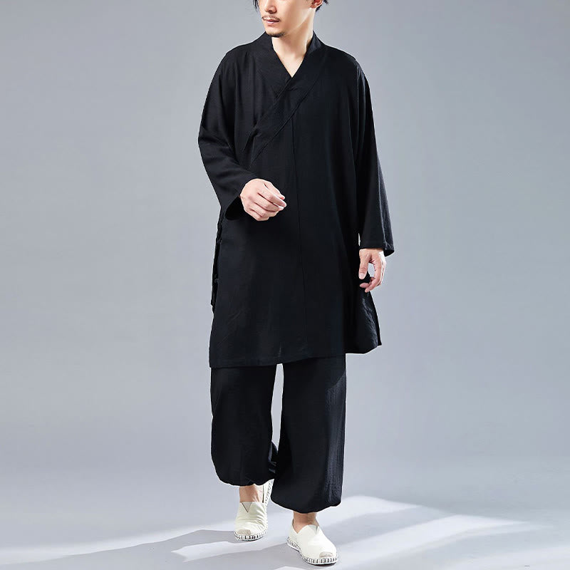 Ensemble de vêtements en coton et lin pour homme, 2 pièces, Buddha Stones en V, manches longues, haut et pantalon, méditation, zen, Tai Chi - image 28