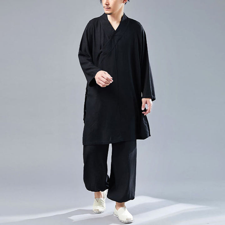Ensemble de vêtements en coton et lin pour homme, 2 pièces, Buddha Stones en V, manches longues, haut et pantalon, méditation, zen, Tai Chi - image 28