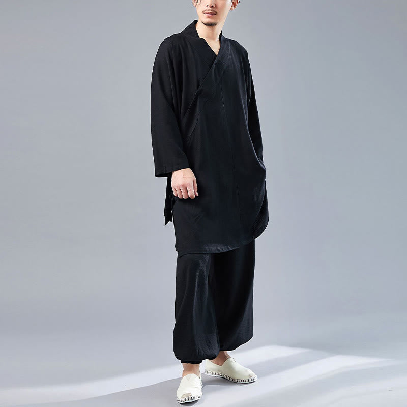 Ensemble de vêtements en coton et lin pour homme, 2 pièces, Buddha Stones en V, manches longues, haut et pantalon, méditation, zen, Tai Chi - image 29