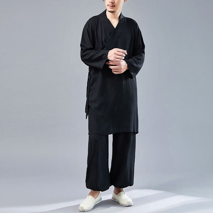 Ensemble de vêtements en coton et lin pour homme, 2 pièces, Buddha Stones en V, manches longues, haut et pantalon, méditation, zen, Tai Chi - image 22