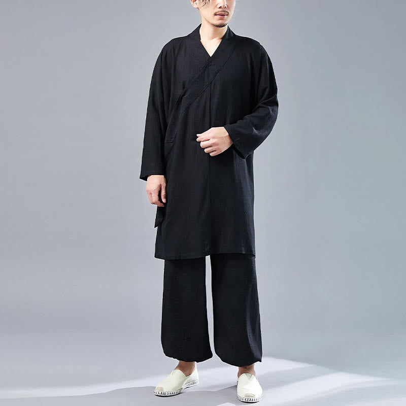 Ensemble de vêtements en coton et lin pour homme, 2 pièces, Buddha Stones en V, manches longues, haut et pantalon, méditation, zen, Tai Chi - image 25