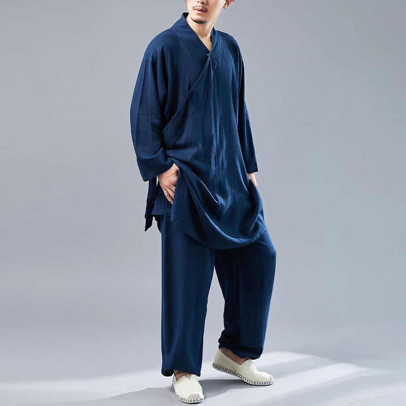 Ensemble de vêtements en coton et lin pour homme, 2 pièces, Buddha Stones en V, manches longues, haut et pantalon, méditation, zen, Tai Chi - image 39
