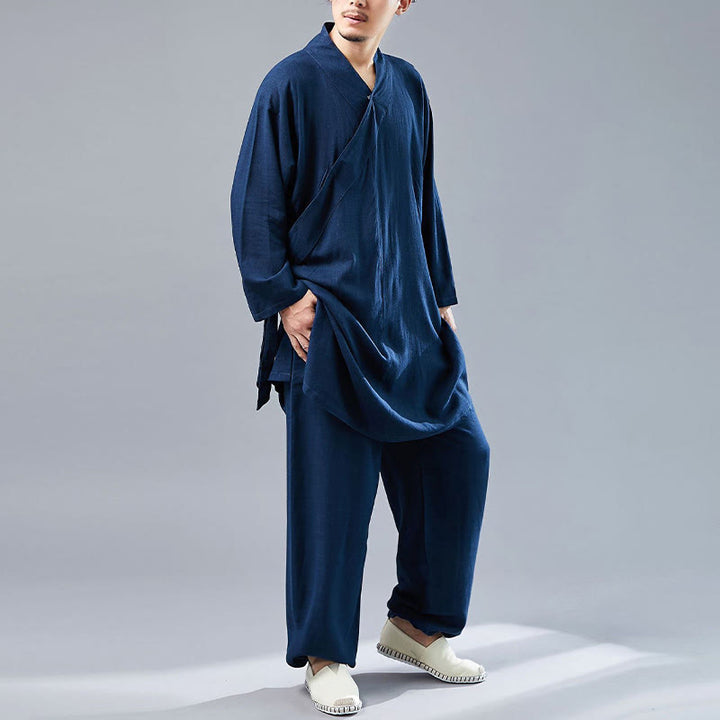 Ensemble de vêtements en coton et lin pour homme, 2 pièces, Buddha Stones en V, manches longues, haut et pantalon, méditation, zen, Tai Chi - image 39