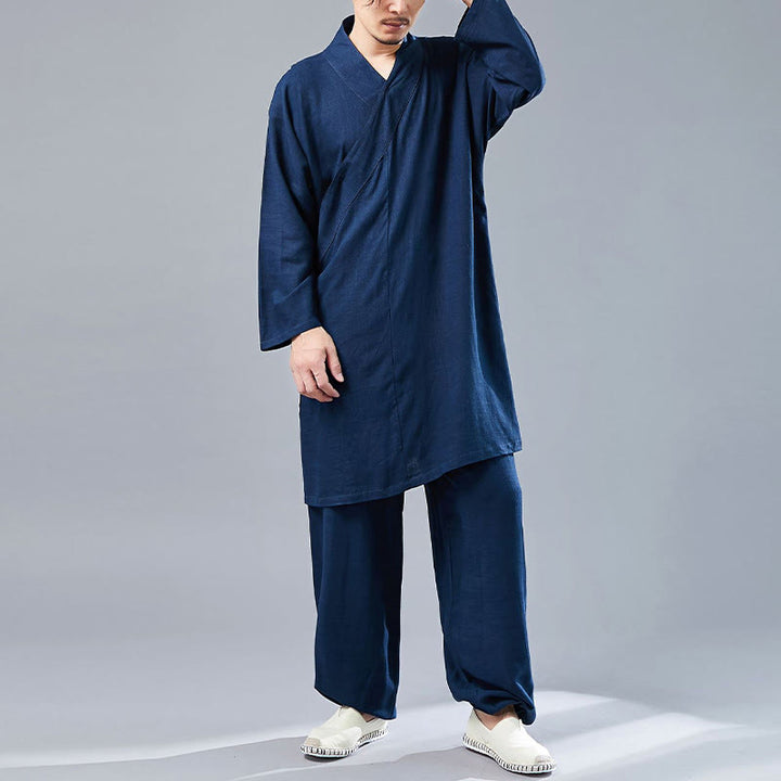 Ensemble de vêtements en coton et lin pour homme, 2 pièces, Buddha Stones en V, manches longues, haut et pantalon, méditation, zen, Tai Chi - image 34