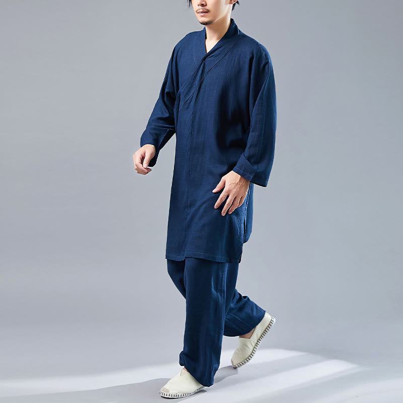 Ensemble de vêtements en coton et lin pour homme, 2 pièces, Buddha Stones en V, manches longues, haut et pantalon, méditation, zen, Tai Chi - image 35