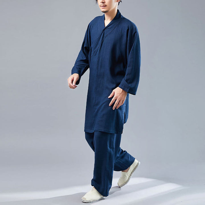 Ensemble de vêtements en coton et lin pour homme, 2 pièces, Buddha Stones en V, manches longues, haut et pantalon, méditation, zen, Tai Chi - image 35