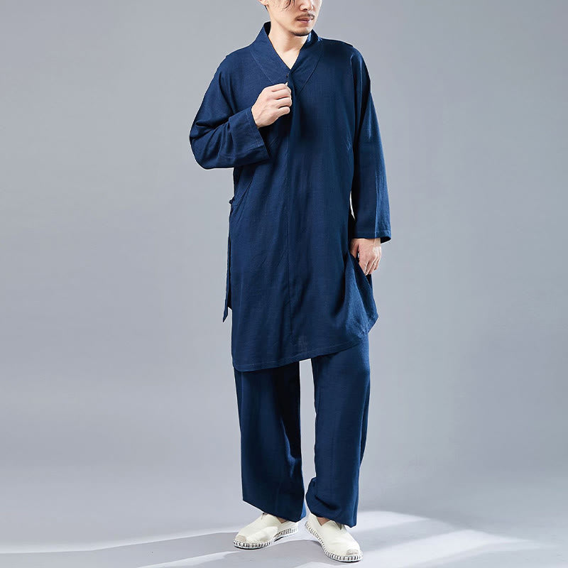 Ensemble de vêtements en coton et lin pour homme, 2 pièces, Buddha Stones en V, manches longues, haut et pantalon, méditation, zen, Tai Chi - image 37