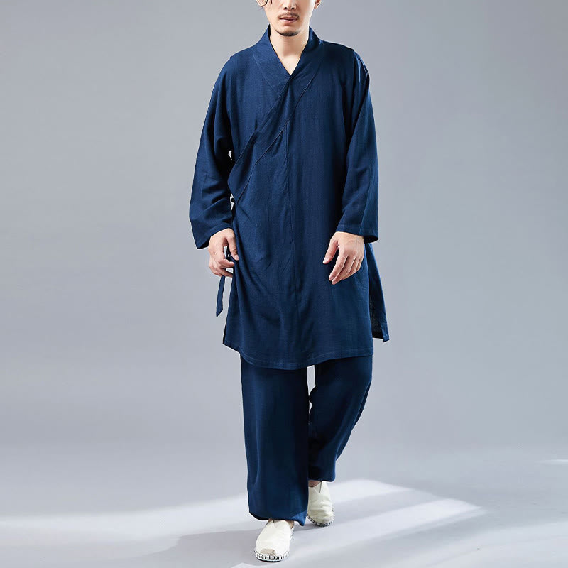Ensemble de vêtements en coton et lin pour homme, 2 pièces, Buddha Stones en V, manches longues, haut et pantalon, méditation, zen, Tai Chi - image 32