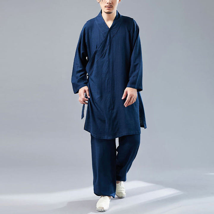 Ensemble de vêtements en coton et lin pour homme, 2 pièces, Buddha Stones en V, manches longues, haut et pantalon, méditation, zen, Tai Chi - image 32