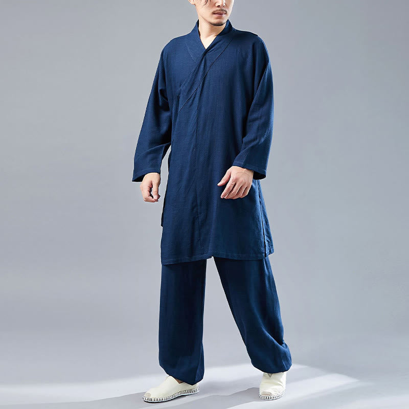 Ensemble de vêtements en coton et lin pour homme, 2 pièces, Buddha Stones en V, manches longues, haut et pantalon, méditation, zen, Tai Chi - image 38