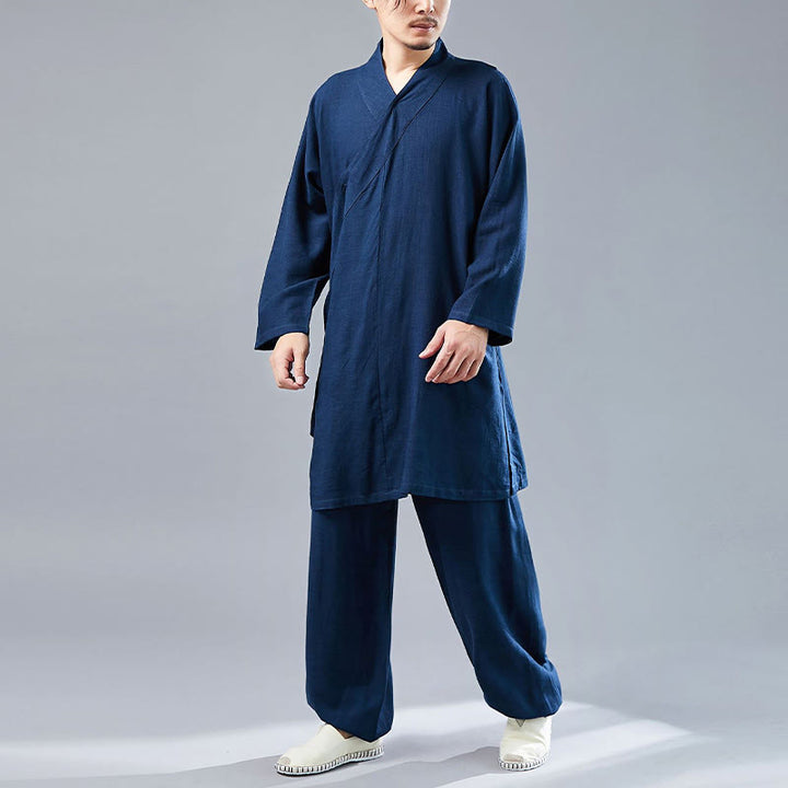 Ensemble de vêtements en coton et lin pour homme, 2 pièces, Buddha Stones en V, manches longues, haut et pantalon, méditation, zen, Tai Chi - image 38