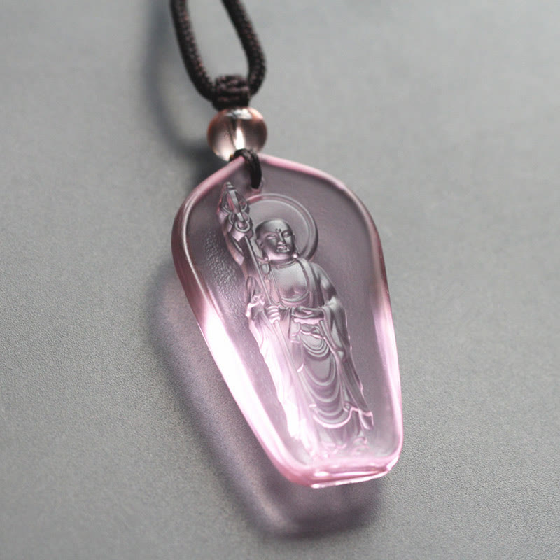 Collier pendentif amulette de sérénité en cristal Buddha Stones Liuli Ksitigarbha