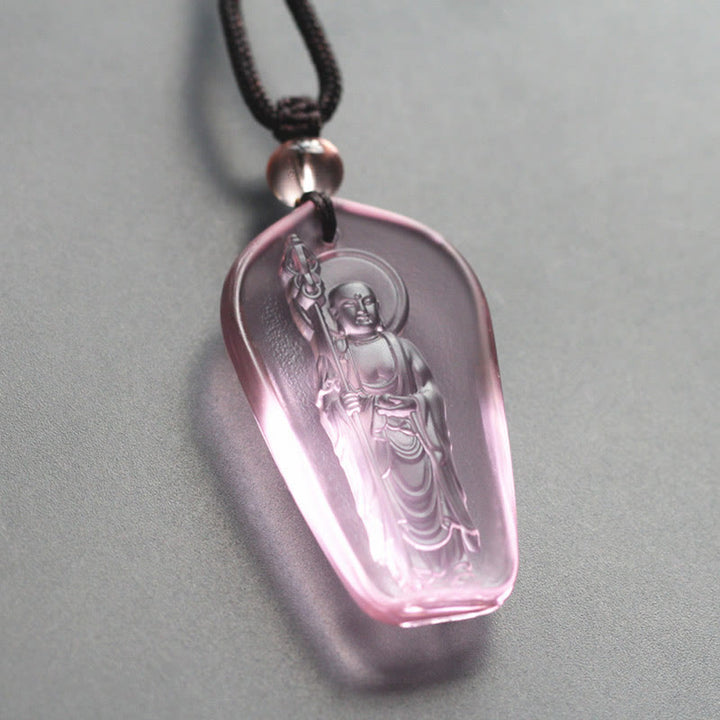 Collier pendentif amulette de sérénité en cristal Buddha Stones Liuli Ksitigarbha