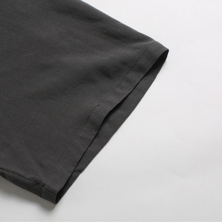 Chemise en coton et lin à manches courtes et col rond pour homme de couleur unie Buddha Stones