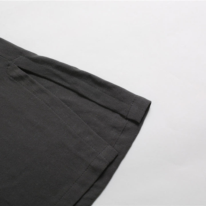 Chemise en coton et lin à manches courtes et col rond pour homme de couleur unie Buddha Stones