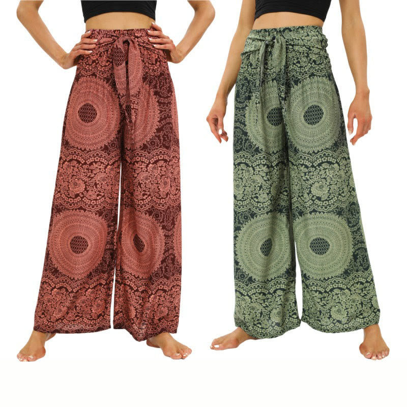 Pantalon large à lacets style bohème Buddha Stones pour femme - image 0