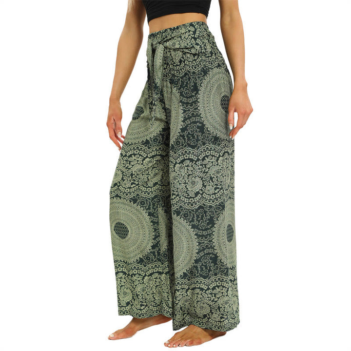 Pantalon large à lacets style bohème Buddha Stones pour femme
