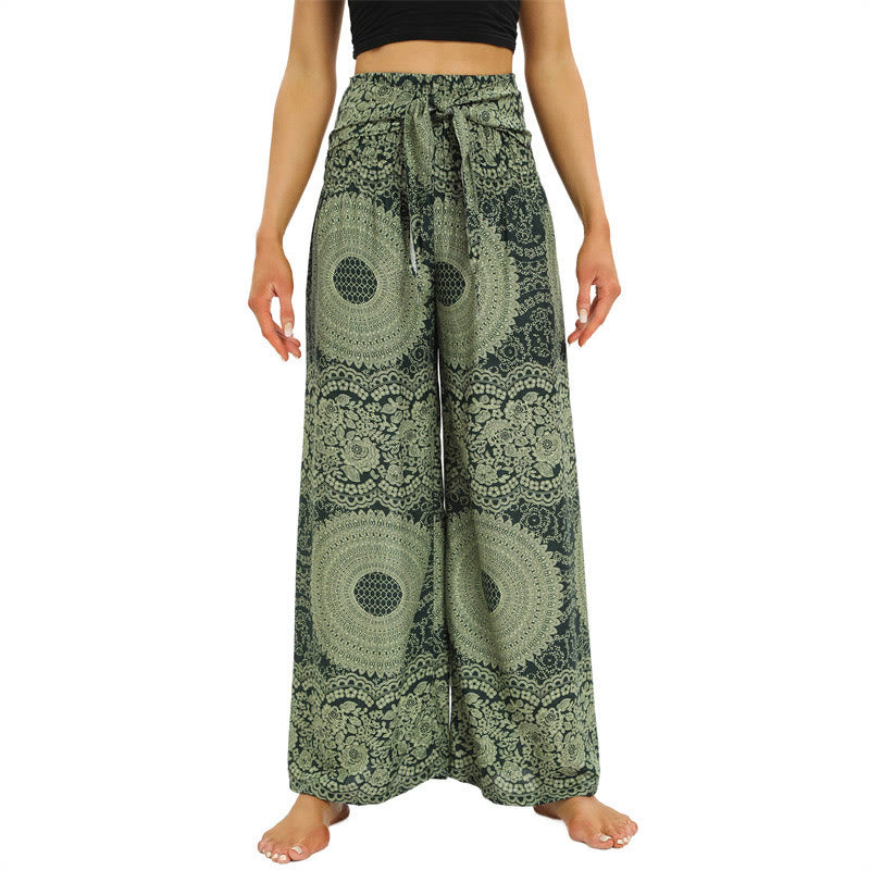 Pantalon large à lacets style bohème Buddha Stones pour femme - Vert foncé - US2-12，UK/AU6-16，EU34-44 (F) - image 8